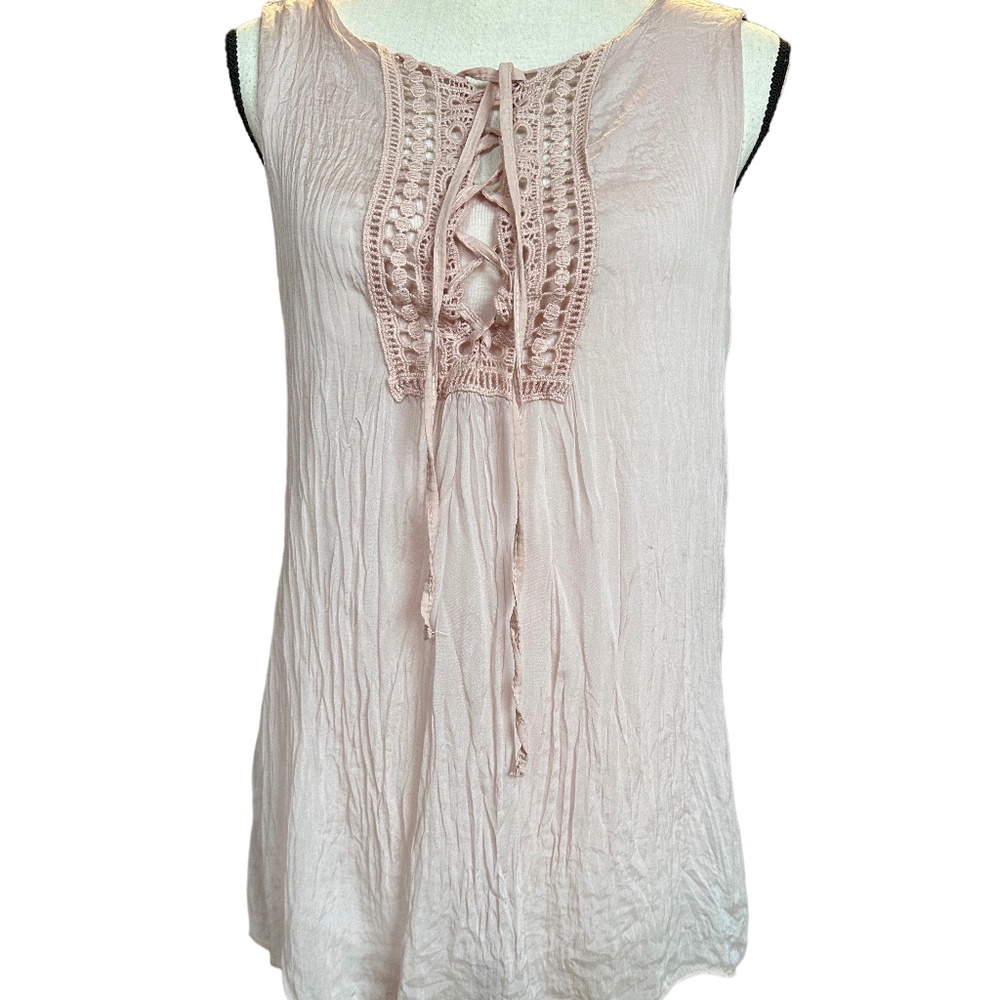 Carla Conti Front Tie Silk Sleeveless‎ Blush Blouse Sz M